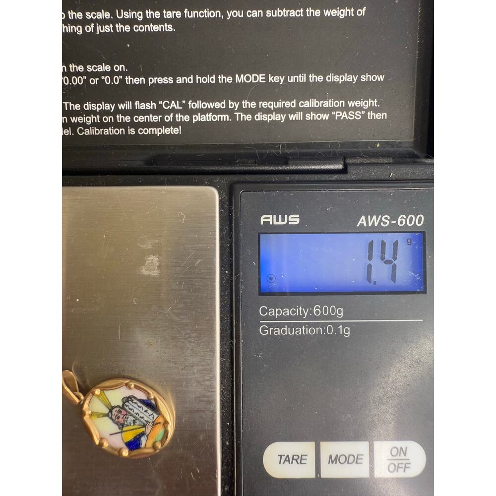 Solid Gold 14K Religious Pendant Moses Ten Commandments Mini Enamel Medal 1.4g - Picture 6 of 7